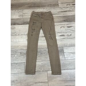 Hippie Laundry mid rise skinny distressed tan jeans size 26